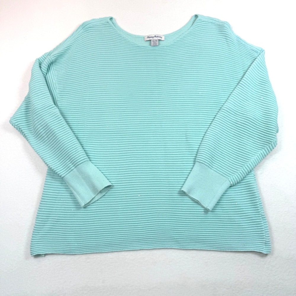 Tommy Bahama Womens XL Aqua Blue Sequin Ribbed Knit Sweater 233-SW420985